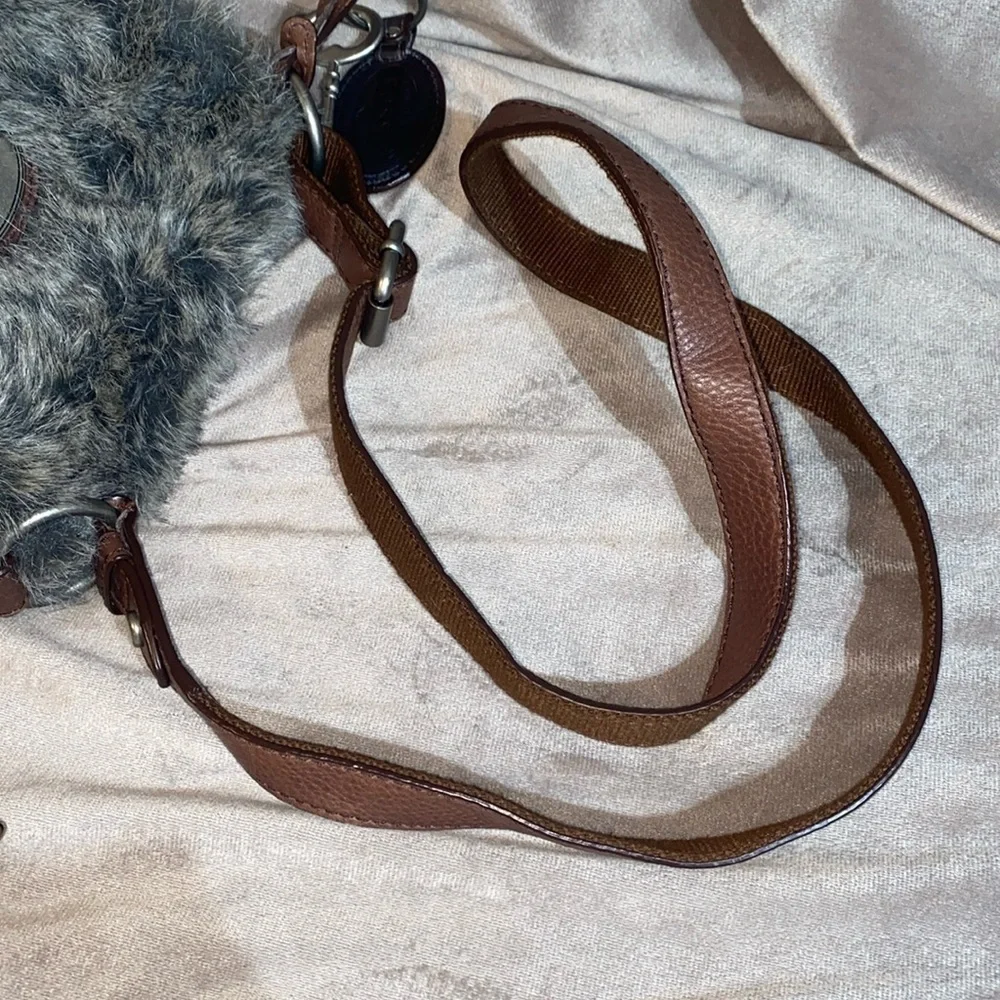 FOSSIL Vintage Maddox Faux Fur Gray Brown Crossbody Bag Saddle Bag